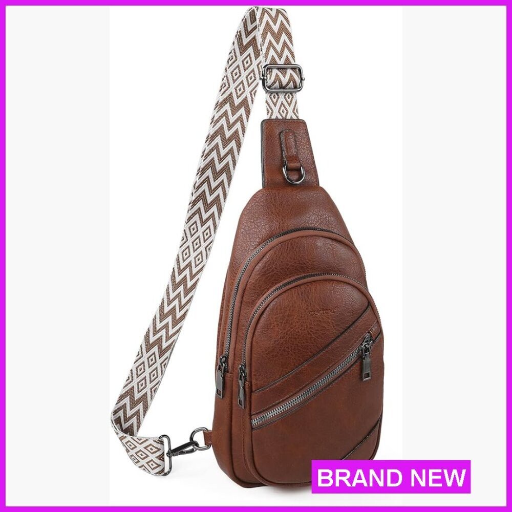 Leather Sling Bag Crossbody Fanny Pack Travel Purse Adjustable Strap Trendy